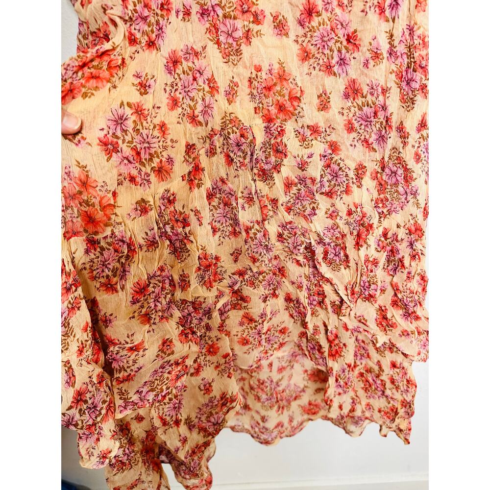 THE KOOPLES Pink Floral Ruffle Hemline Midi Tie Back Floral Frill Dress sz 1 - Picture 8 of 16